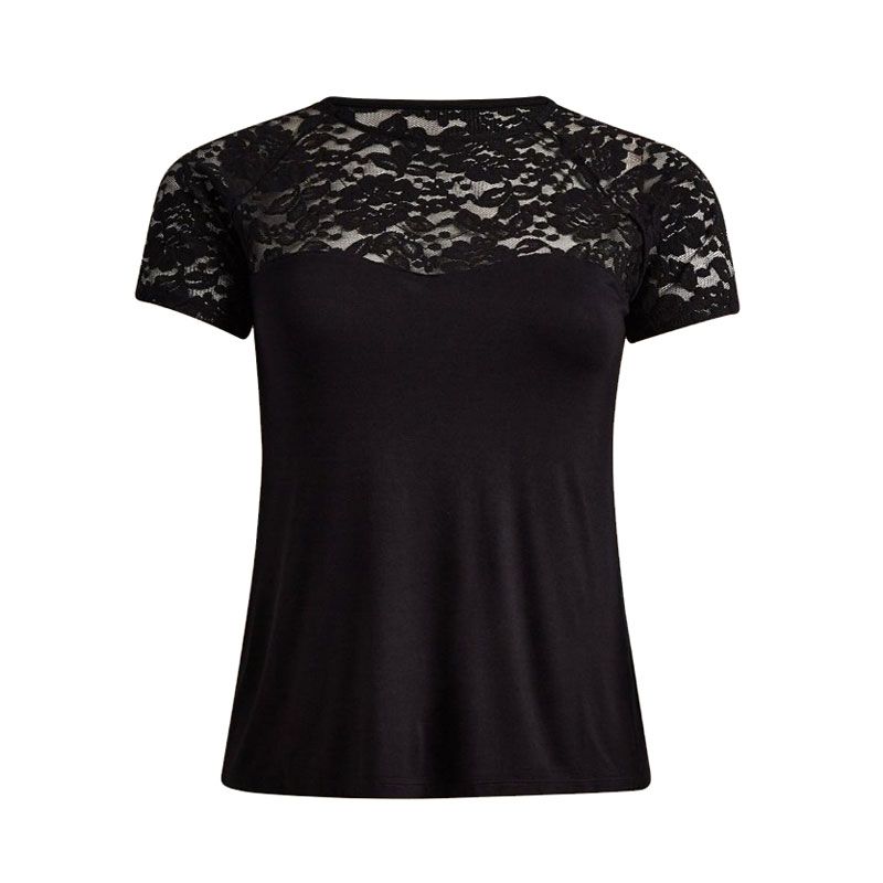 

Extra Large Cotton Lace Patchwork Cut Out Short Sleeve T-shirt Black US00