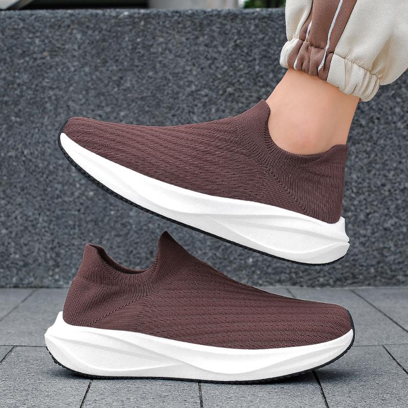 Unisex Ultra Light Flyknit Sock Walking Shoes Contrast Panel Non Slip Sport Sneakers Sizes 36-45 for Walking Travel and Daily Wear
