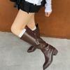 Long Boots Women's Autumn and Winter New Style Retro Thick Heel Knight Boots Fashionable Wide Cross Buckle Pointed High Boots