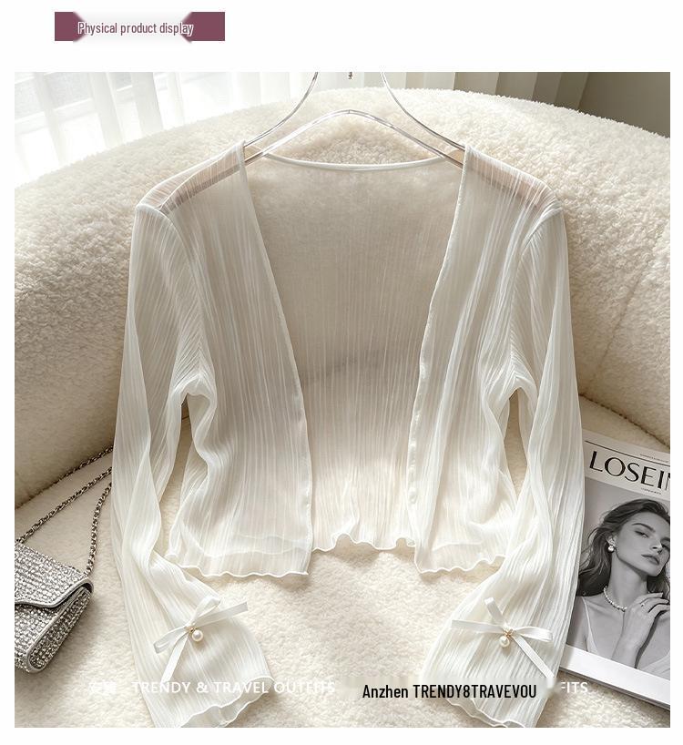 2026 Summer Sheer Ice Silk Bow Cardigan with Sun Protection