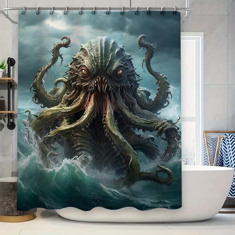 

Underwater Monster Bath Curtain 3D Printed Fabric Shower Drape For Home Decor W60H190(CM)-1 Pcs