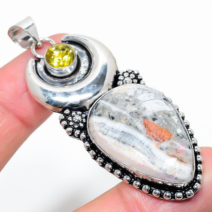 

Malinga Jasper, Citrine Gemstone Handmade Ethnic Jewelry Pendant 2.76 SR-8809