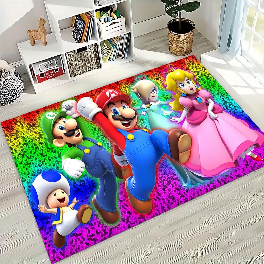 2026 New Retro Mario Cartoon Gift Rug for Bedroom Living Room Sofa Home Doormat Decor, Large Kids Play Non-slip Floor Mat