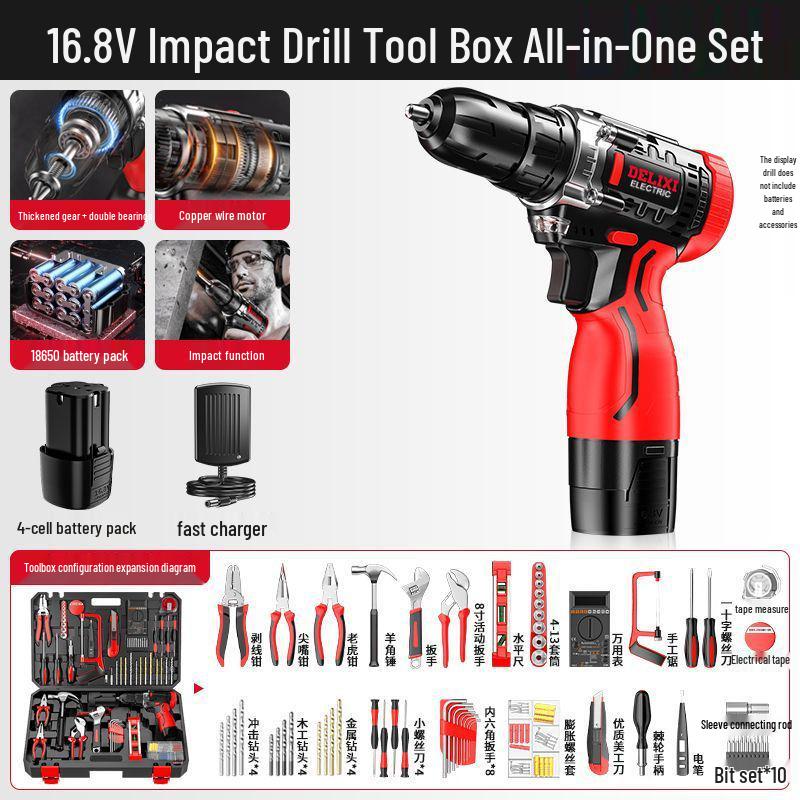 Delixi Multifunctional Lithium Battery Drill Set for Electrician & Woodworking Maintenance