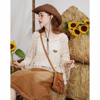 Früher Herbst Damen Französischer Ausschnitt Strick Glockenärmel Strickjacke - Lässige, lockere Passform mit Sonnenschutz