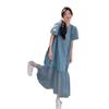 2026 Spring Sweet Lace Short-Sleeve Dress with Denim Maxi Skirt
