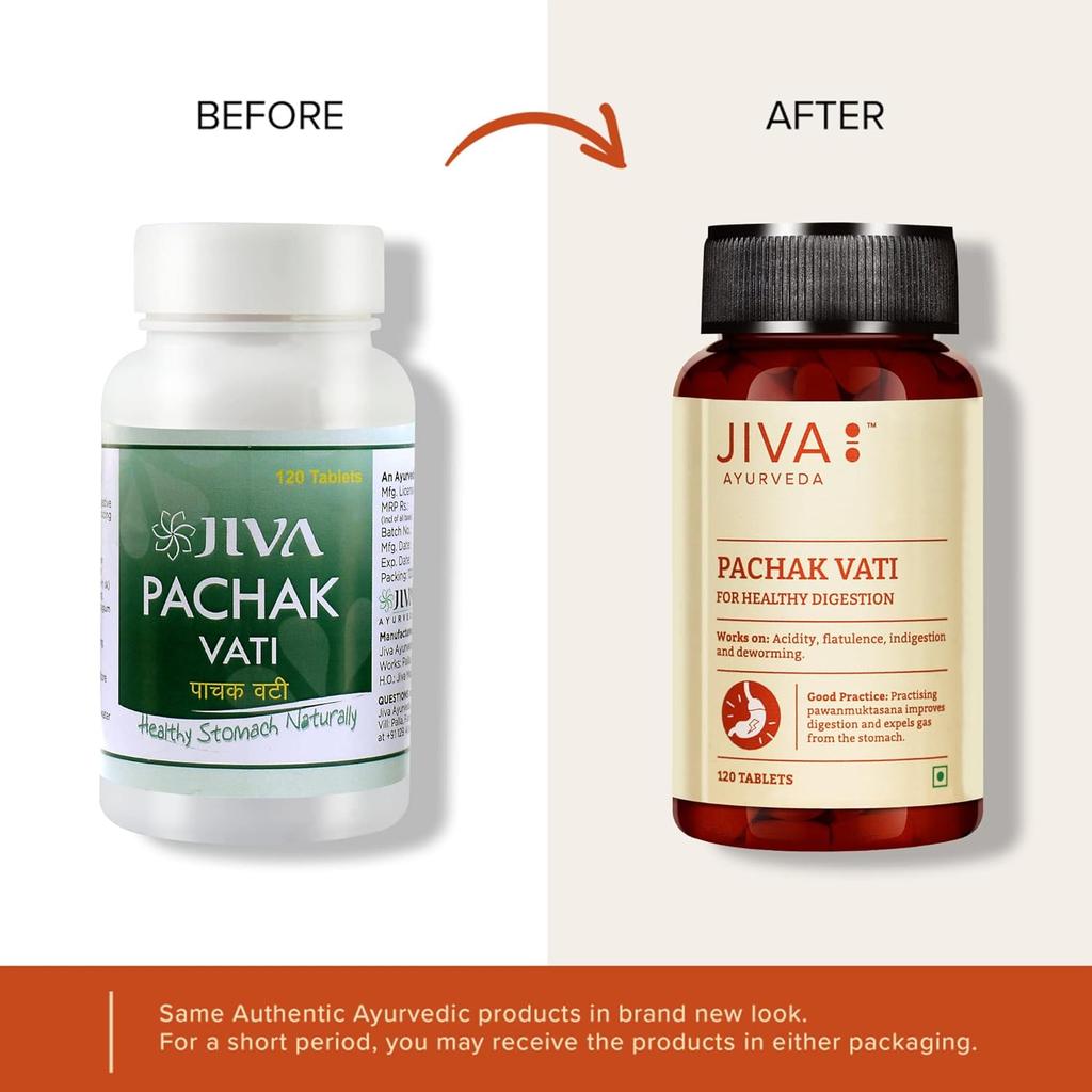 Jiva Pachak Vati Tablets 500mg 120 Tablet X Pack of 4 | Ayurvedic Digestion Aid for Men & Women, Natural Appetite Support