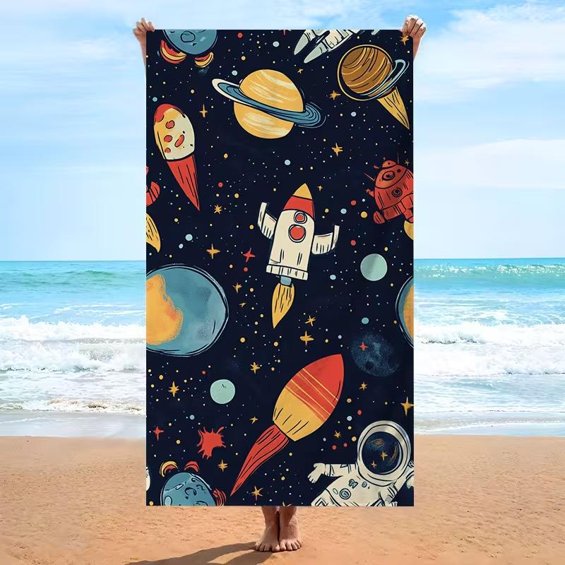 Kosmischer Weltraum Planeten Druck Strandtuch Cartoon Galaxie Sternenhimmel Muster Schnelltrocknend Saugfähig Leichtes Handtuch für Sommerstrand
