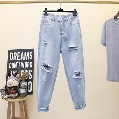 2023 Summer Women's Slim Korean Harem Daddy Jeans - Loose Nine-Point Straight Ripped Pants