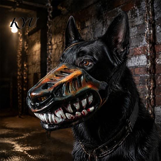 Spooky Pet Accessories Hell Hound Muzzle for Dogs, Scary Natural Latex Beast Costume Mask Funny Puppy with Adjustable Straps, Halloween Party Cosplay