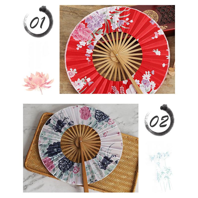 Runder Bambus-Handfächer Chinesischer Stil Blumenmuster Tragbarer Faltfächer Mit Quaste Hochzeitstanz Handgehaltene Fächer Party-Dekoration Geschenk