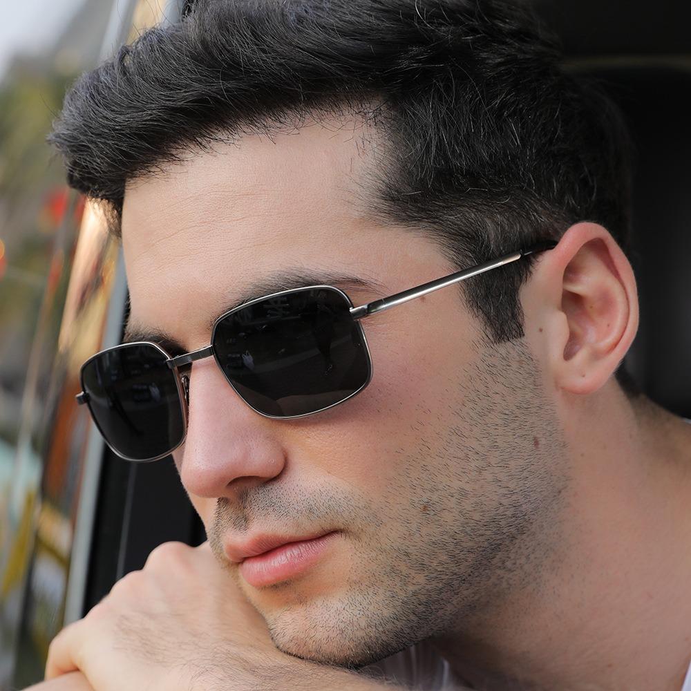 aoron Men's Metal Polarized Light Color-changing Folding Sunglasses Fashion Sunglasses Square Night Vision Glasses