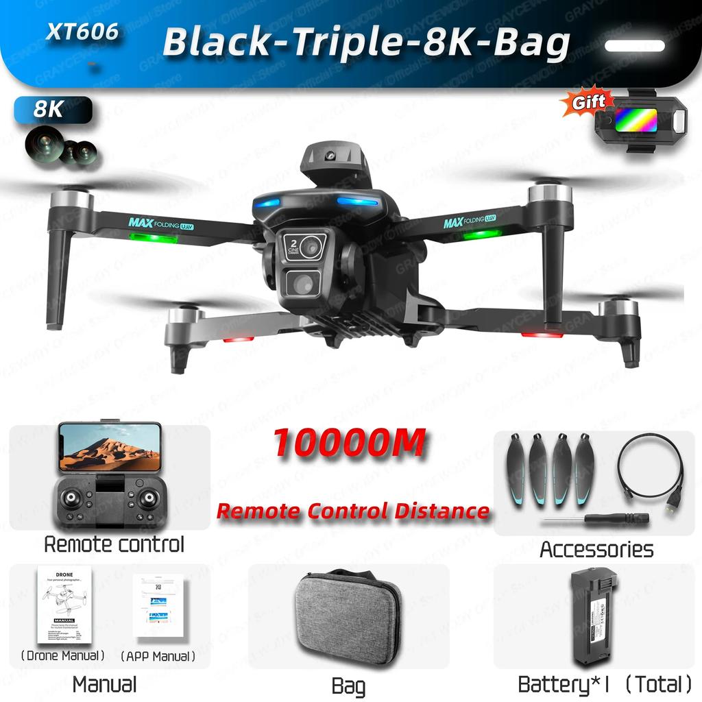 2026 XT606 Dron 8k Profesjonalny 4K HD Kamera z 5G Fotografią Powietrzną Bezszczotkowy 360° Inteligentne Omijanie Przeszkód Składany Kopter