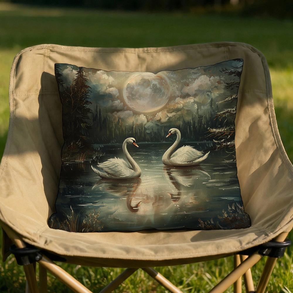 Elegant Swan Floral Cushion Cover Soft Reversible Durable Pillow Cover MultiScene Use for Home Car Daily Comfort