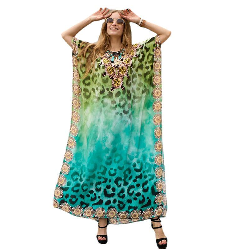 2022 European & American Rayon Beach Cover-up: New Style Vacation Bikini Robe with Placement Print