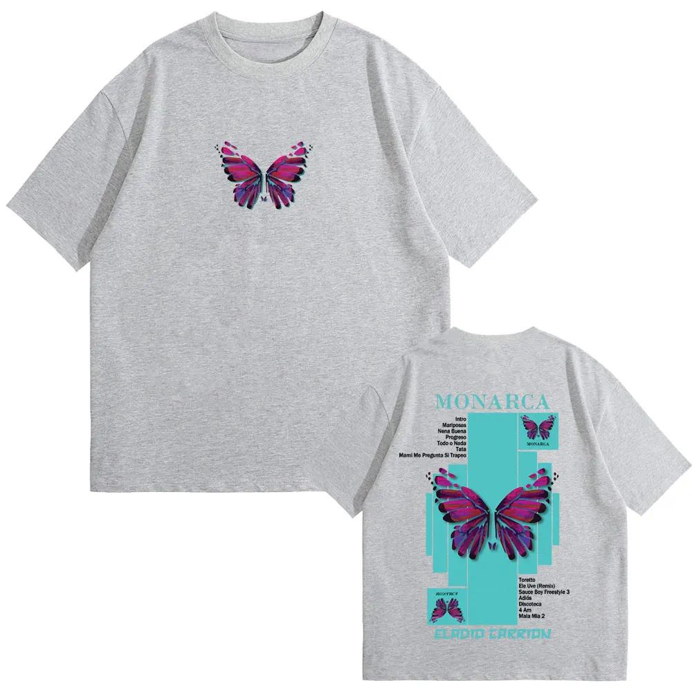 Rapper Eladio Carrion Monarca Merch Tshirt Men Women Clothing Fashion Hip Hop Oversized T Shirts Mens Casual Vintage Tshirts