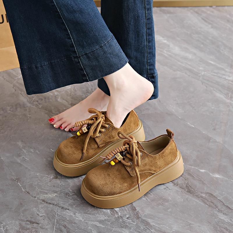 New 2025 Women's Soft Leather Thick Bottom Platform Slip-On Casual Loafers Single Shoes Easy To Wear Comfortable Shoes