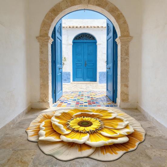 3D Visual Flower Rug Realistic Floral Floor Mat Non-Slip Absorbent Bathroom Rug for Bedroom Living Room Playroom Entrance Decor