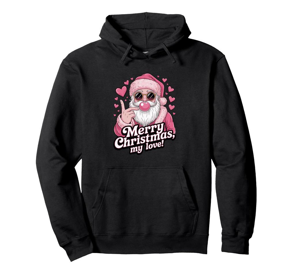 Pink Santa Sunglasses Love Heart Merry Christmas Hoodie