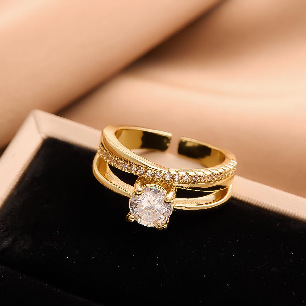 

Жіноча розкішна каблучка відкритого типу: Гальванічне покриття справжнім золотом, не тьмяніє, висококласний дизайн