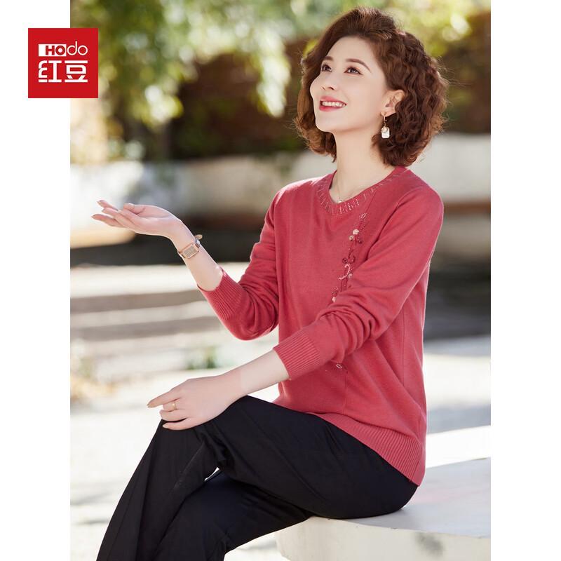 Hodo Women's Round Neck Plum Blossom Embroidered Knit Sweater