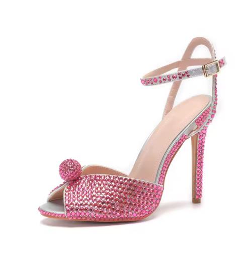 

Мода 2025 Новый Стиль Стразы Блестки Пип То Женские Гладиаторские Сандалии Летние Элегантные Высокие Каблуки Кристалл Свадебный Банкет Свадебная Обувь 43