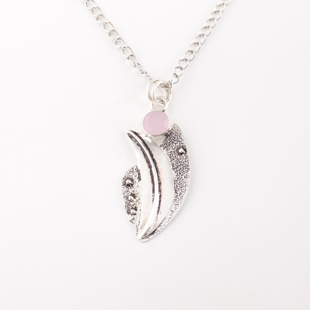 Rose Chalcedony Gemstone 925 Sterling Silver Jewelry Handmade Antique Pendant PP-36-15