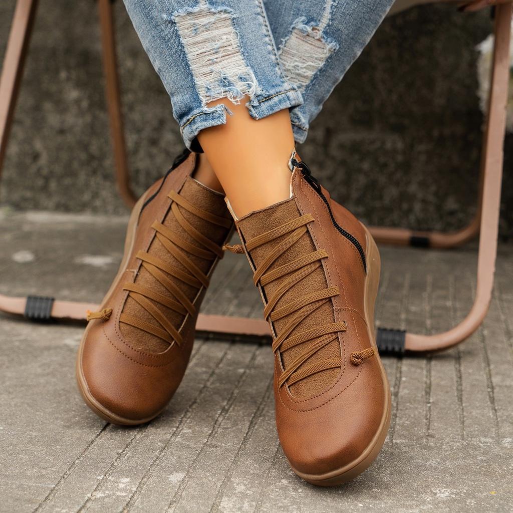 Stilvolle Damen klobige Martin Boots niedrig geschnitten runde Spitze Schnürung in trendigen Farben