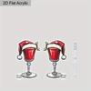 2D Flat Acrylic Christmas Wine Glass Christmas Hat Pendant Earrings Women's New Year Jewelry Holiday Party Decorations