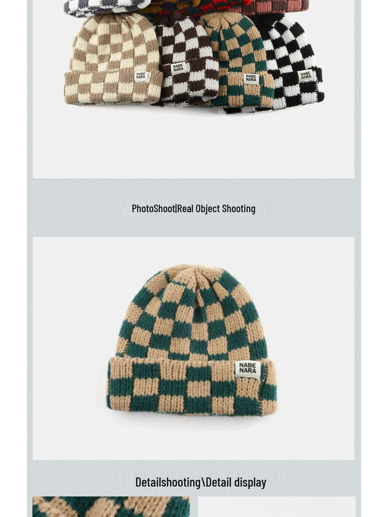 Damrutig stickad ullmössa, Koreansk & Japansk stil, Höst/Vinter, Stor passform, Ansiktsförminskande, Julutgåva