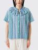 Beams Boy Women's Striped Ruffle Short Sleeve S/S Shirt, Blue, Free Size