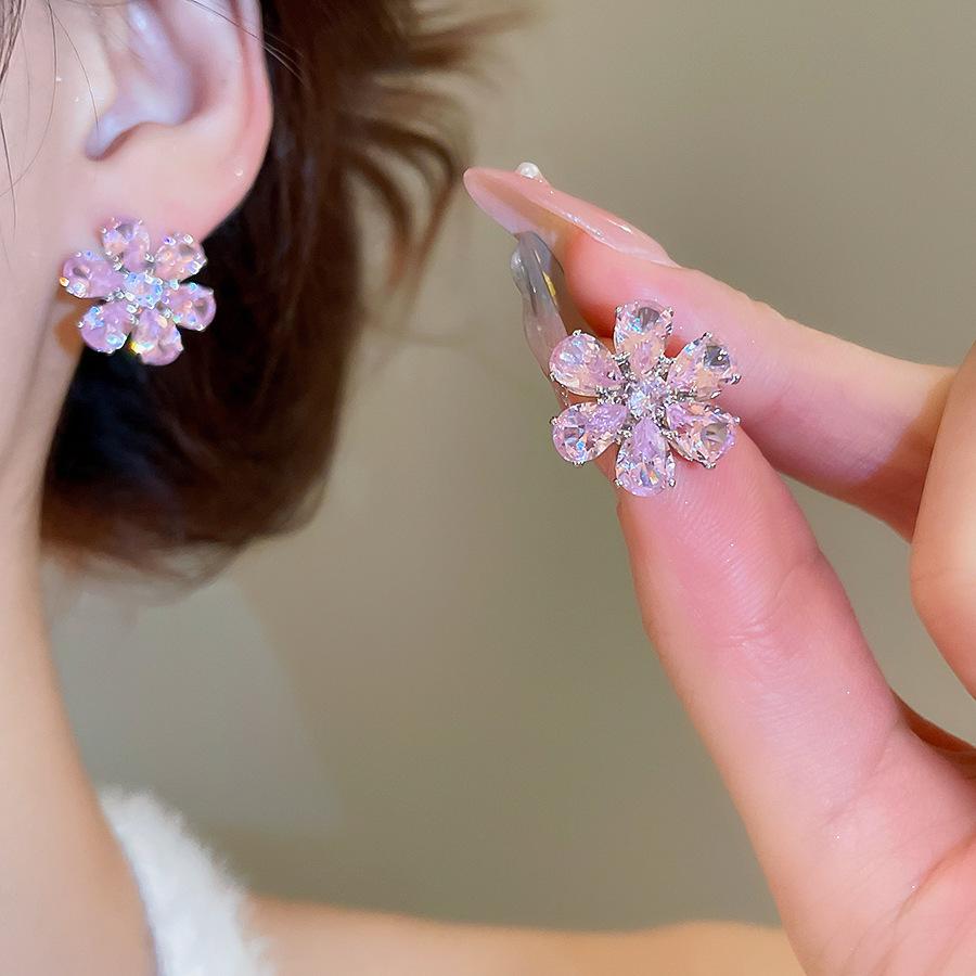 Elegant Water Drop Zircon Flower Earrings & Necklace Set – European & American Court Style Luxury Clavicle Chain for Women