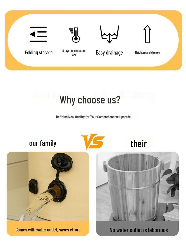 Portable Foldable Insulated Foot Bath Bucket - Deep, Thickened Design with Drainable Foot Soak Bag for Calf Coverage At Home