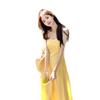Seaside vacation travel Thailand super beautiful yellow suspender dress women's summer gentle wind waist French long skirt