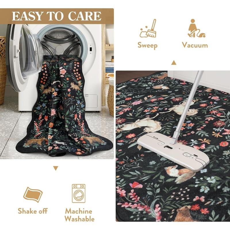 Animal Plant Living Room Carpet Nordic Print Bedroom Rug Machine Washable Fashion Light Luxury Coffee Table Soft Mat Tapis