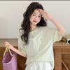 Girls Summer Printed Short Sleeve T Shirt with Lace Overlay Stylish and Versatile Top
