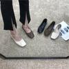 Pleated Single Shoes Women Square Toe Soft Ballet Flats Slip On Solid Color Elegant Dance Shoe Cross Ladies Loafers