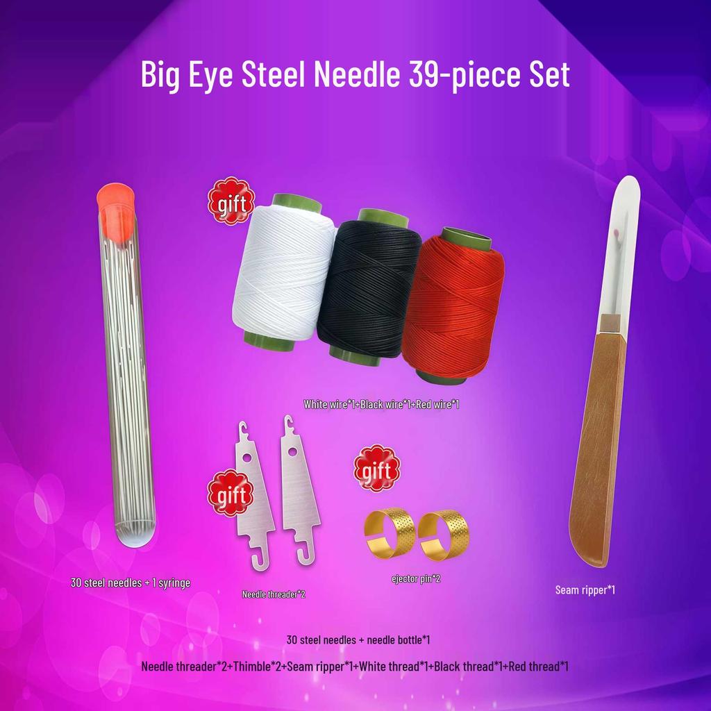 34-Piece Large Eye Hand Sewing Needle Set - Includes Long, Thin, Traditional, and Embroidery Needles for Easy Use