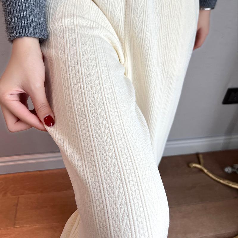 0G wheat ear fleece pants thickened chenille legs long wide leg pants women's autumn and winter loose white casual tube pants