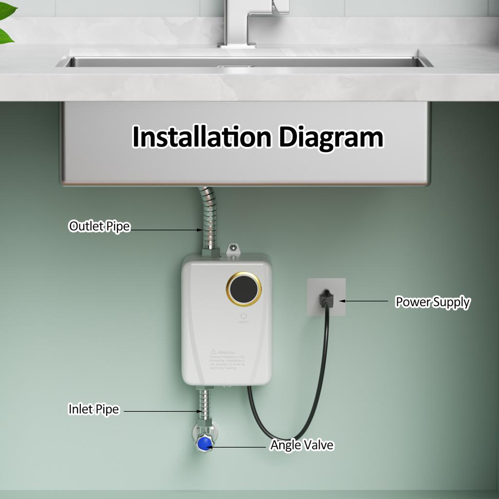 Anında Su Isıtıcı 3500W 220V Beyaz Mini Tankless Anında Sıcak Su Isıtıcı Banyo Mutfak