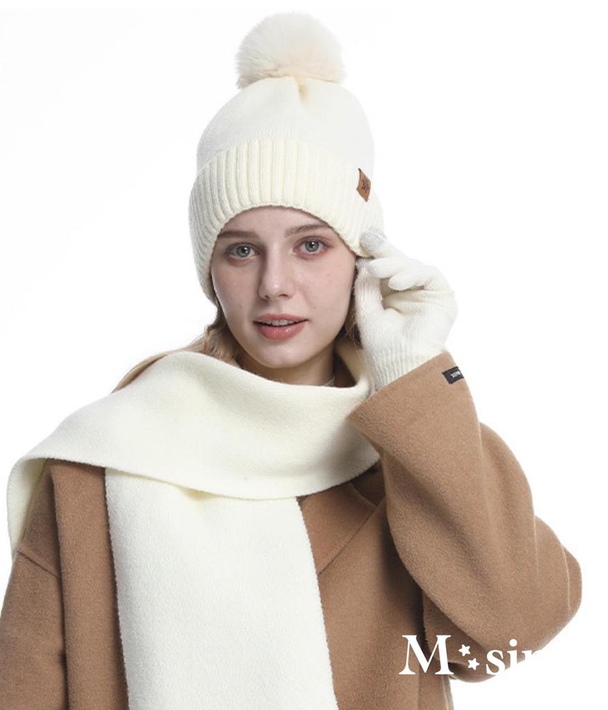 Knit Hat with Simple Thick Perfect for and Outdoor One Size Fits M-Sing Pom-Pom, Beanie, Winter, Warm, Fleece-Lined, Skiing, Golf, Snowboarding,