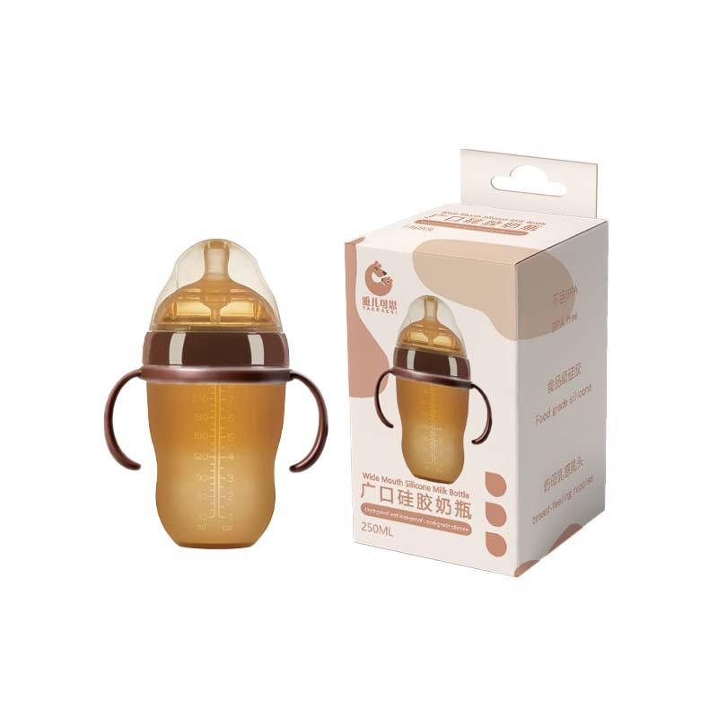 Wide-Mouth Silicone Baby Bottle with Handle, Anti-Colic, Breastfeeding Mimic, Gravity Ball for Weaning.