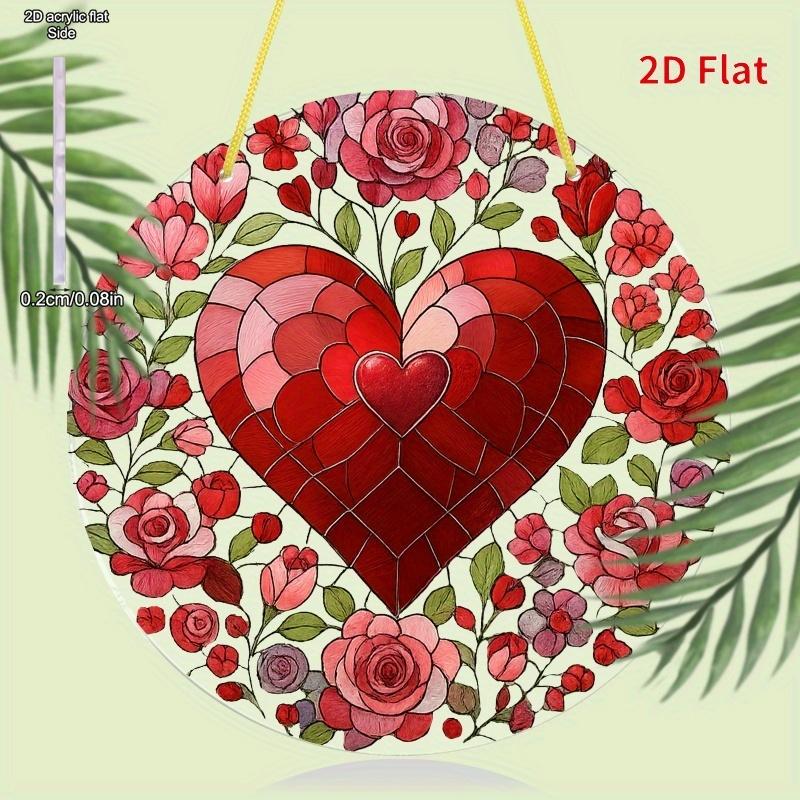 Valentine's Day Heart-Shaped Sun Catcher - Love Decoration with Vibrant Floral Design, Ideal Birthday and Holiday Gift for Family and Friends, Romanti
