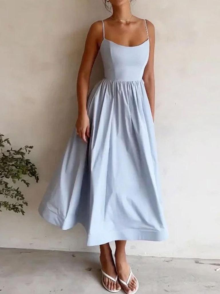 2026 Spring Women's European & American Style Cross-back Sexy Solid Color Spaghetti Strap Maxi Dress