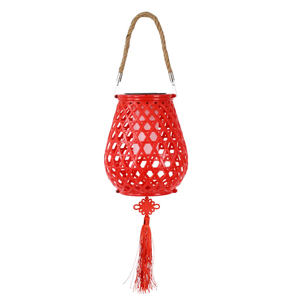 Chinese-Style Solar USB Charging Courtyard Lantern: Outdoor Rattan Atmosphere Lamp, Floor-Standing or Handheld for Balcony and Garden.