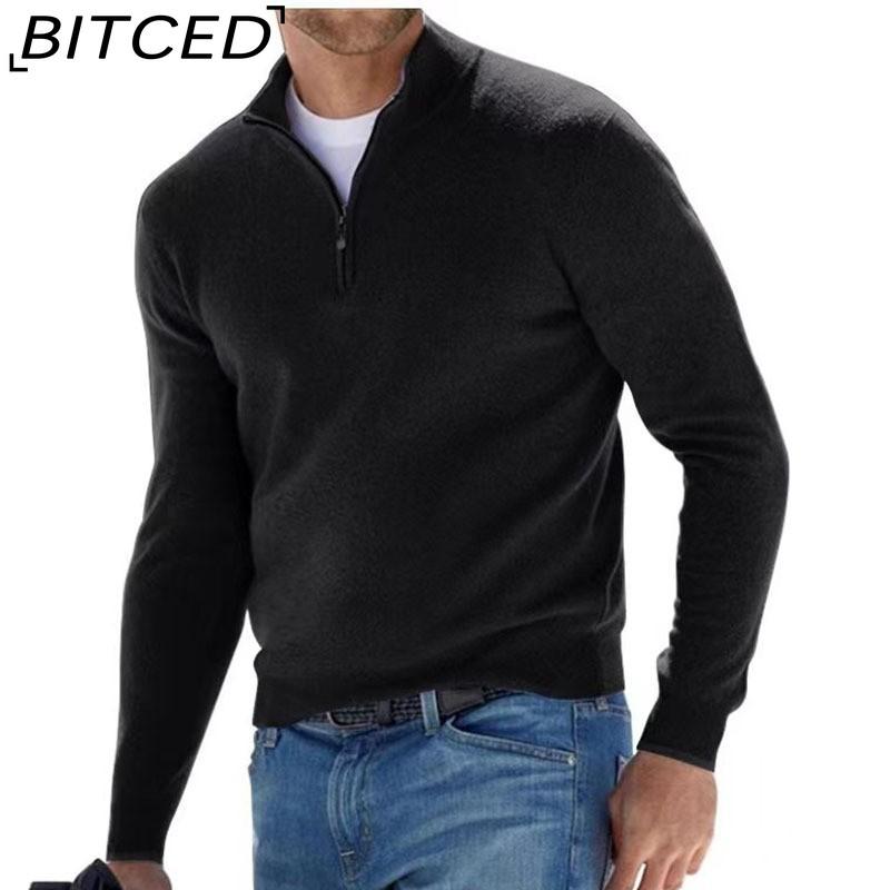 BITCED Herfst Long Sleeve V-hals Fleece gevoerd Rits Heren Casual Poloshirt