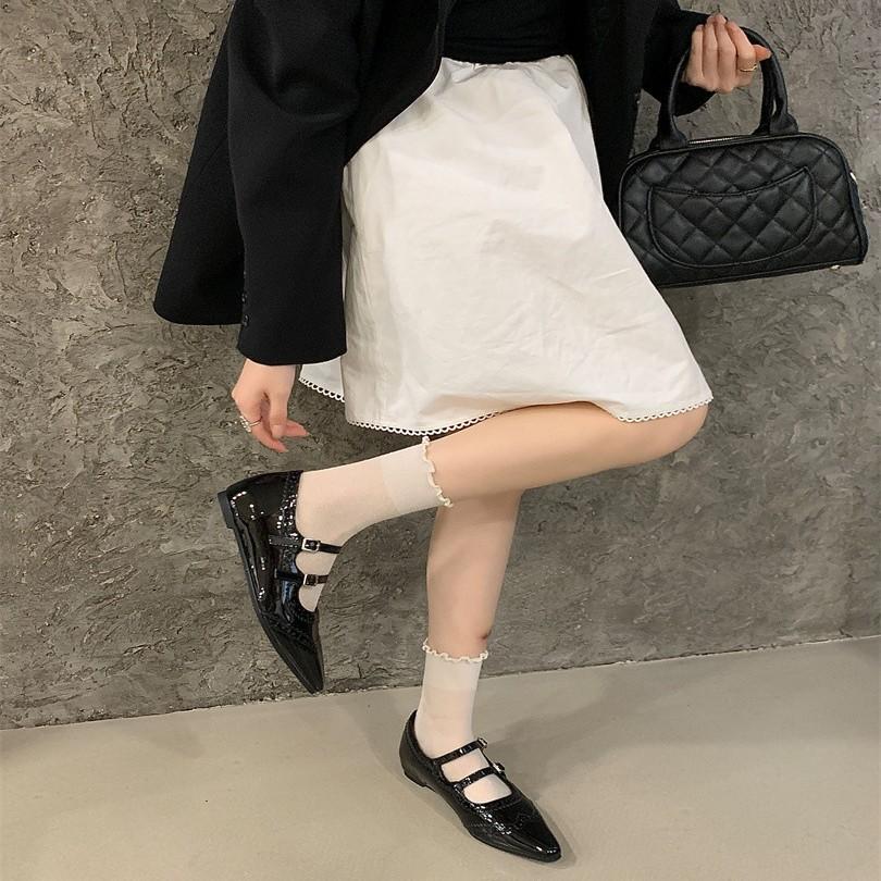 Downton Abbey~ 2025 new square head engraved one-word buckle with round thick heel Mary Jane shoes women's single shoes