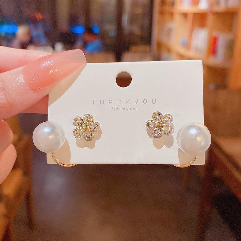 Sterling Silver Bow Gardenia Stud Earrings - Light Luxury Korean Style