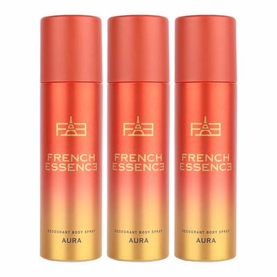 French Essence Aura Deodorant Body Spray For Women Pack Of 3 X 150ml - 5.07 Fl.oz. Each