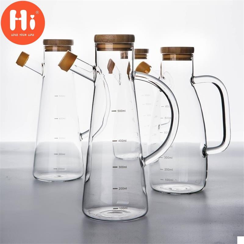 Hi Transparent Oil Bottle with Handle and Scale Heat-resistant Kitchen Tools Soy Sauce Vinegar Container